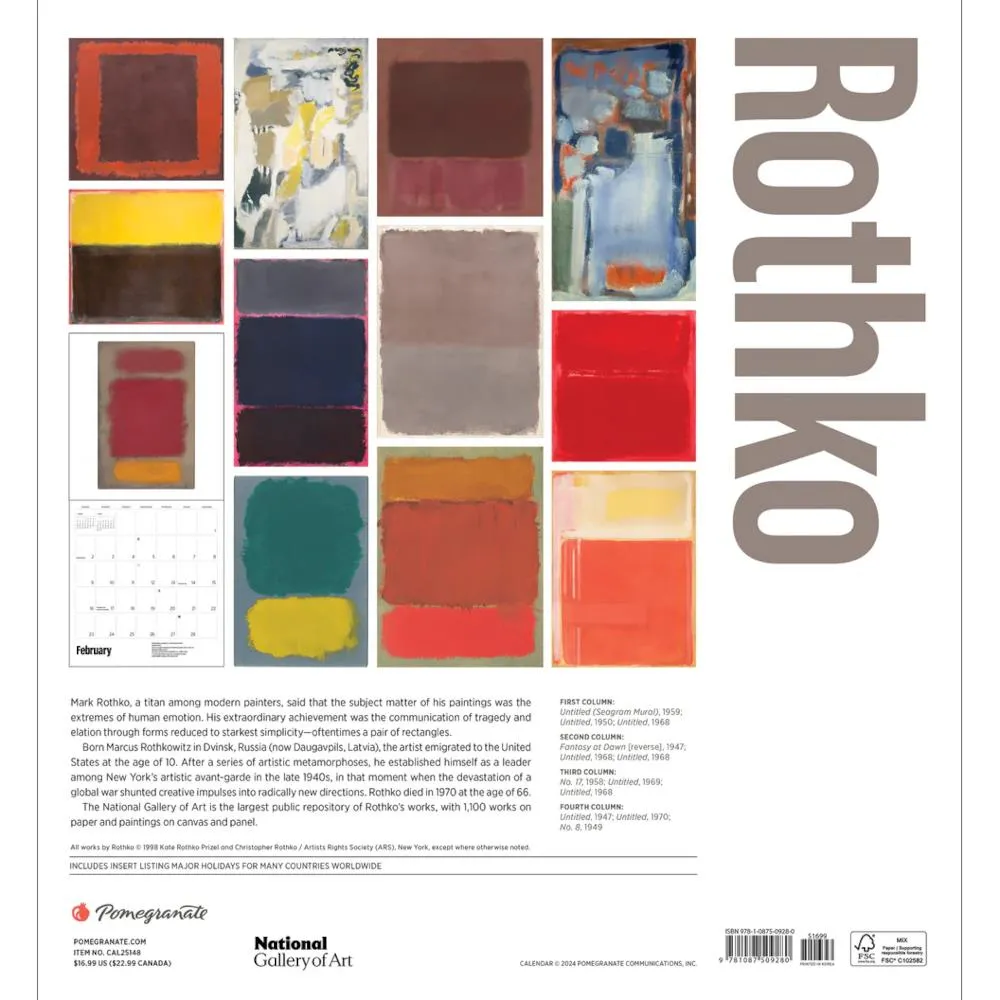 Pomegranate 2025 Wall Calendar - Rothko