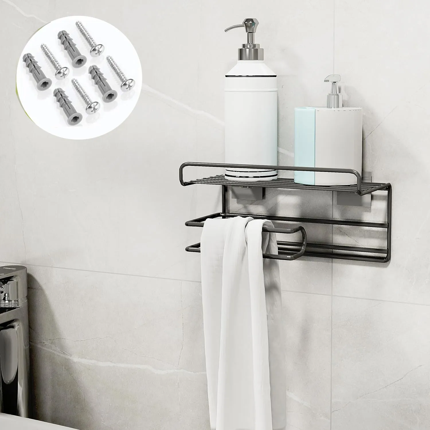 Premium Quality Bathroom Versatile Shampoo Rack with Integrated Towel and Tissue Roll Holder