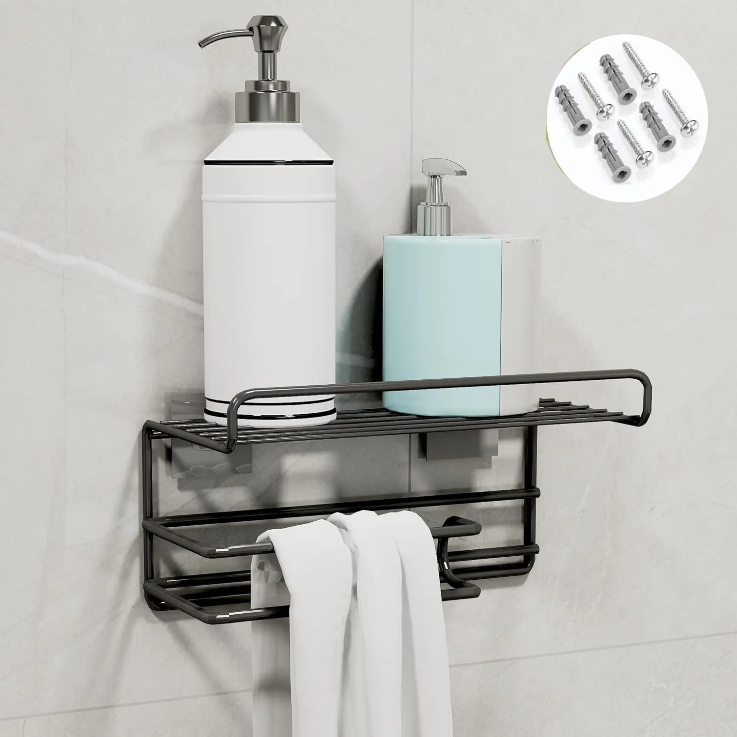 Premium Quality Bathroom Versatile Shampoo Rack with Integrated Towel and Tissue Roll Holder