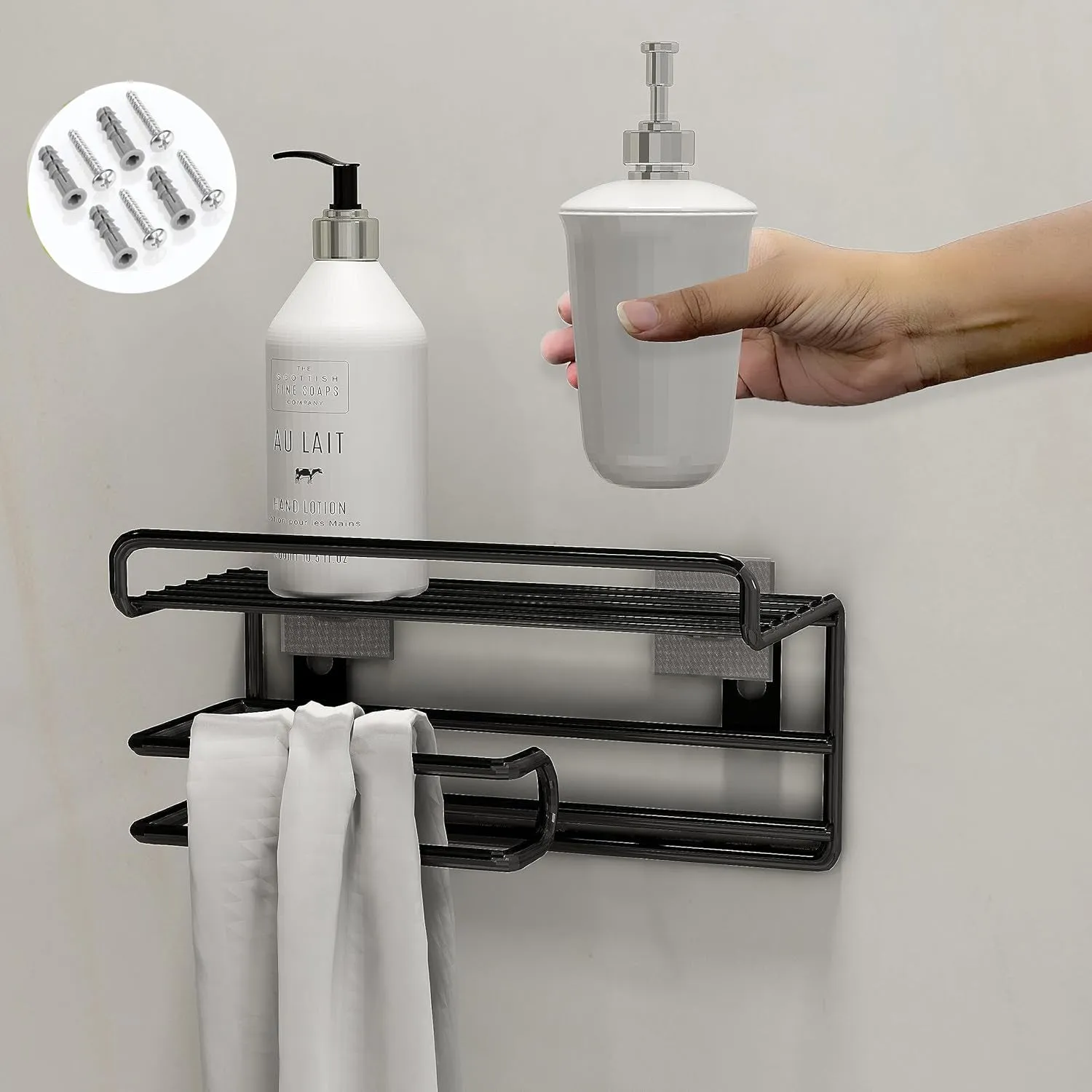 Premium Quality Bathroom Versatile Shampoo Rack with Integrated Towel and Tissue Roll Holder