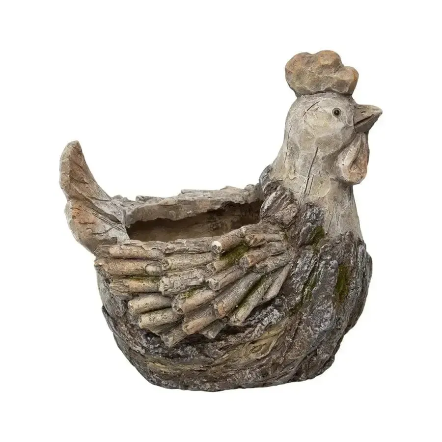 Rustic Rooster Planter with Hole & Plug