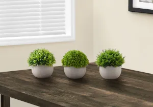 Set of 3 Faux Greenery Potted Plants - 5" Tall Indoor Artificial Grass in Grey Pots