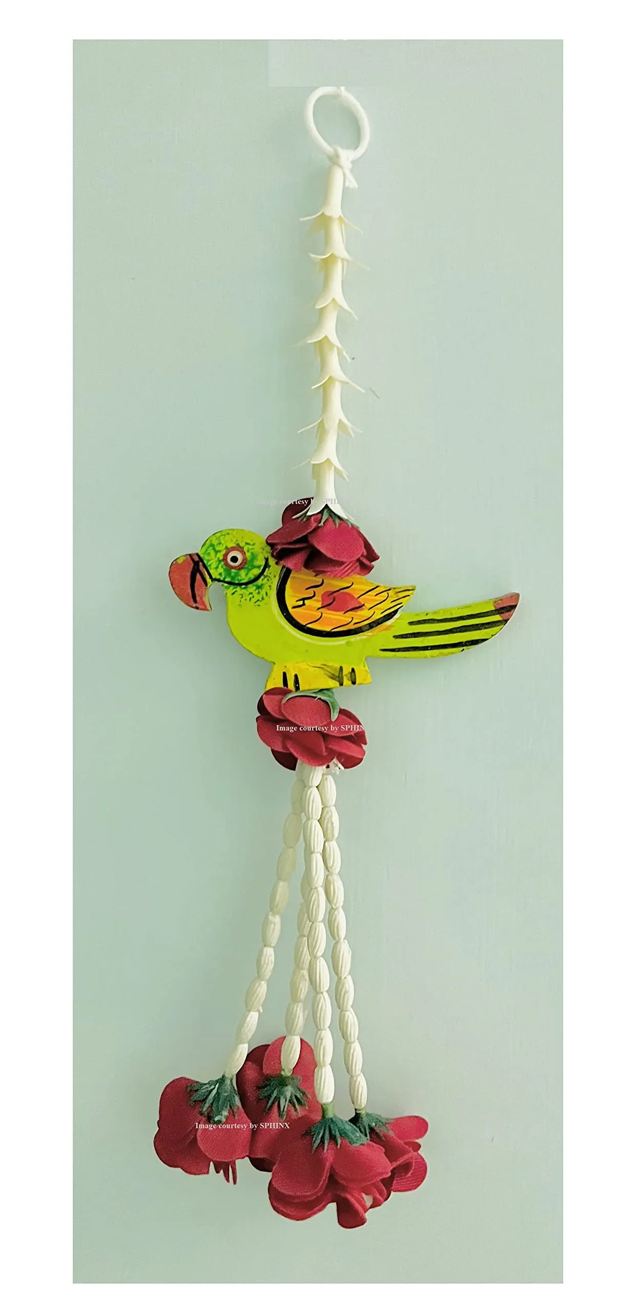 SPHINX Wooden Parrot hangings Artificial Rajnigandha (Tuberose) & Velvet Rose Tassles Clustered Strings Decorative Latkans,Backdrop Hangings for Decorations (Approx 1 ft/12 Inches/30 cms, 10 Pieces)