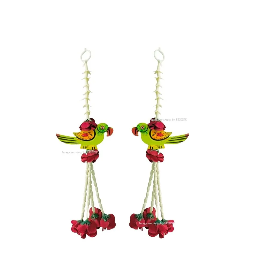 SPHINX Wooden Parrot hangings Artificial Rajnigandha (Tuberose) & Velvet Rose Tassles Clustered Strings Decorative Latkans,Backdrop Hangings for Decorations (Approx 1 ft/12 Inches/30 cms, 10 Pieces)