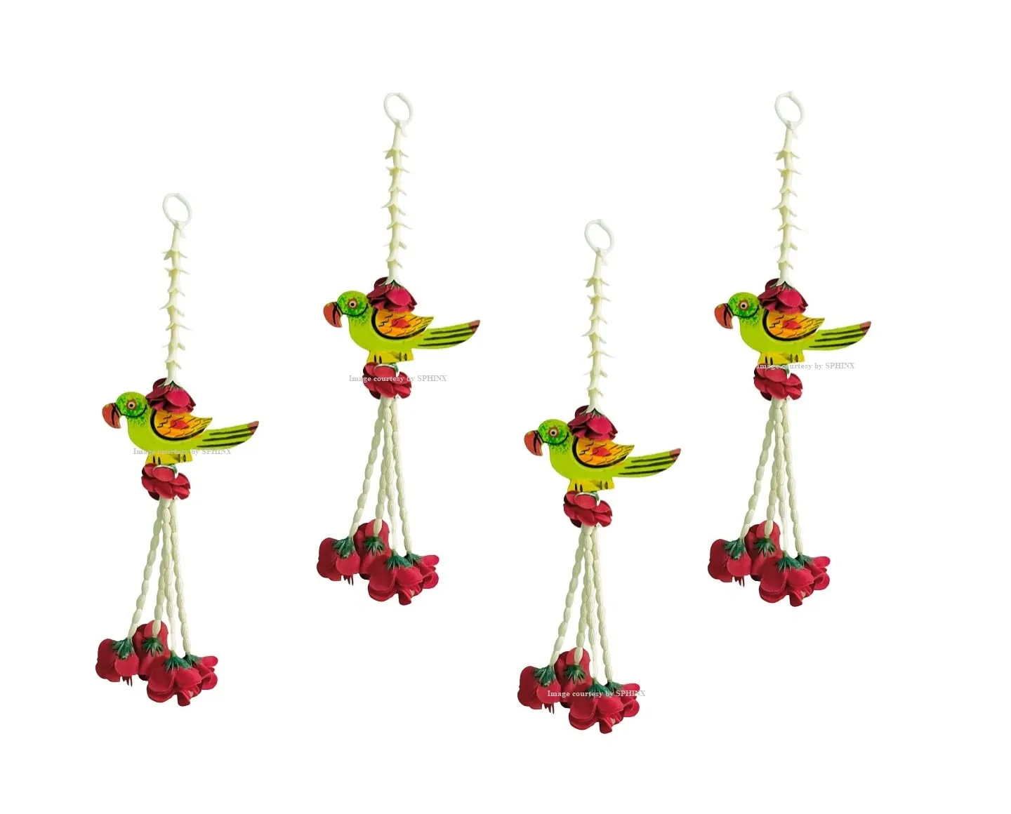 SPHINX Wooden Parrot hangings Artificial Rajnigandha (Tuberose) & Velvet Rose Tassles Clustered Strings Decorative Latkans,Backdrop Hangings for Decorations (Approx 1 ft/12 Inches/30 cms, 10 Pieces)