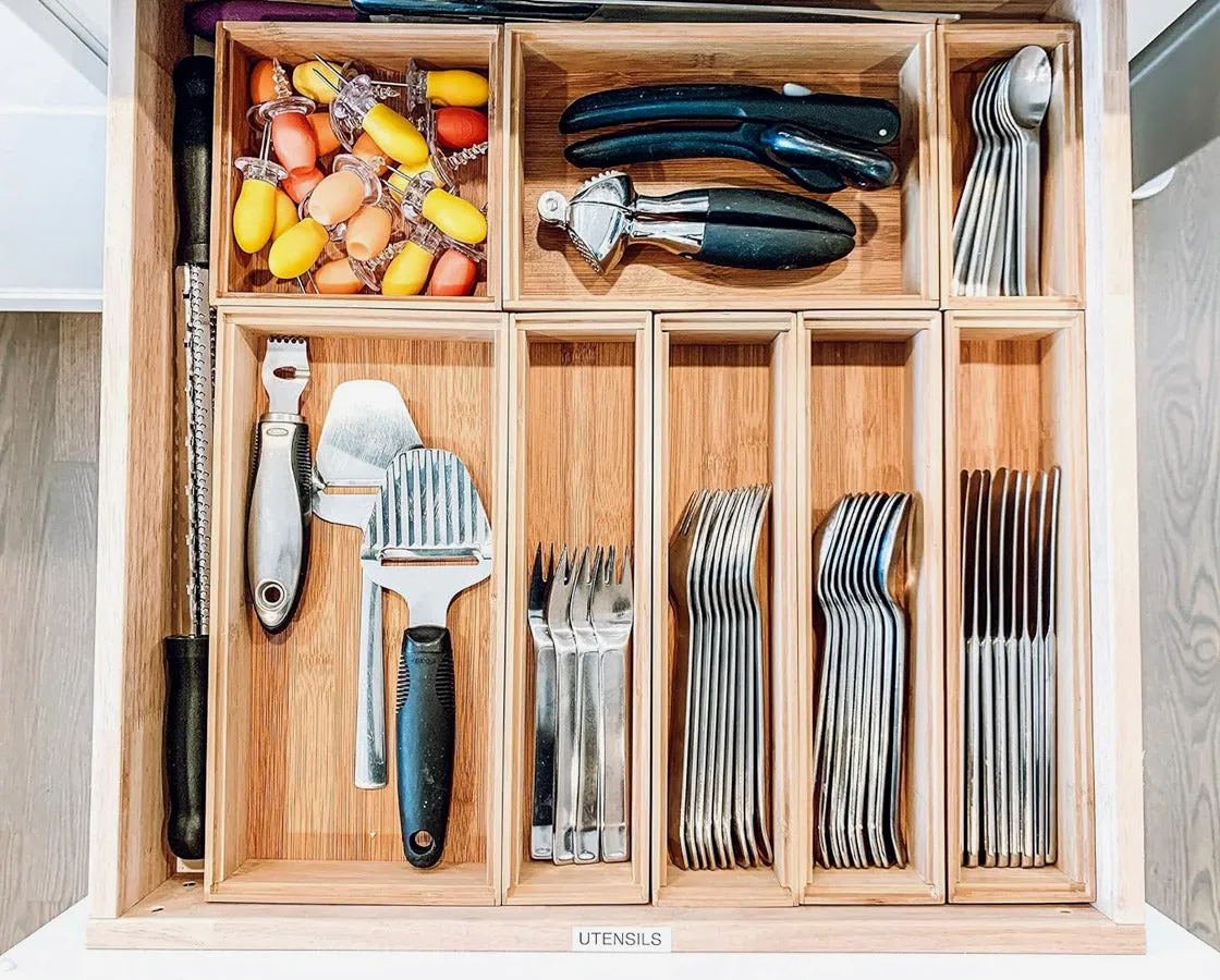 Stackable Bamboo Drawer Bins