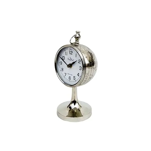 TrenDec Analog Silver Clock | Tableware Clock Showpiece | Home Decorative Item | Decor Item for Livingroom & Bedroom & Office Place | Round Shape Clock 4x4x9.5 Material : Aluminium