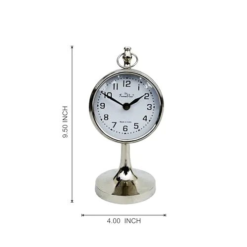 TrenDec Analog Silver Clock | Tableware Clock Showpiece | Home Decorative Item | Decor Item for Livingroom & Bedroom & Office Place | Round Shape Clock 4x4x9.5 Material : Aluminium