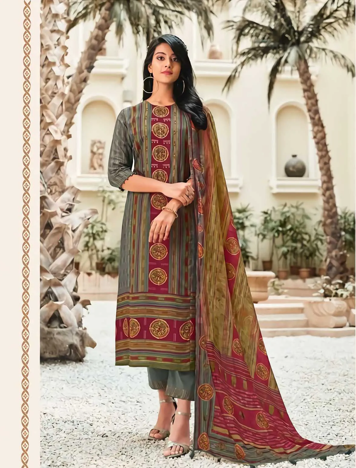 Unstitched Grey Muslin Silk Salwar Suit Dress Material for Women