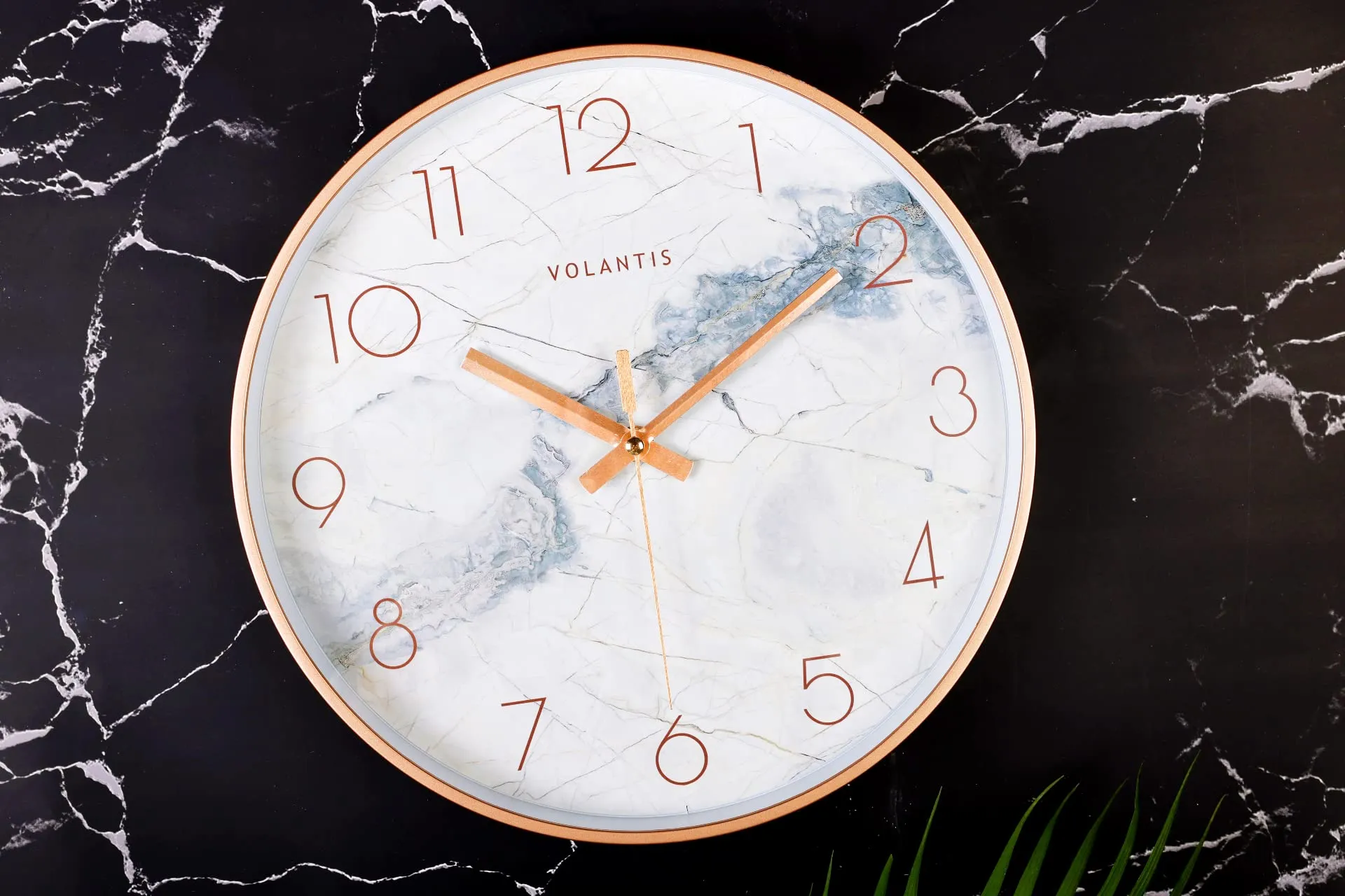 VOLANTIS Marble Style Wall Clock for Home, Living Room, Bedroom, Hall, Office Analog Stylish Silent Non-Ticking Clocks (White Marble) 30W x 5H Centimeters