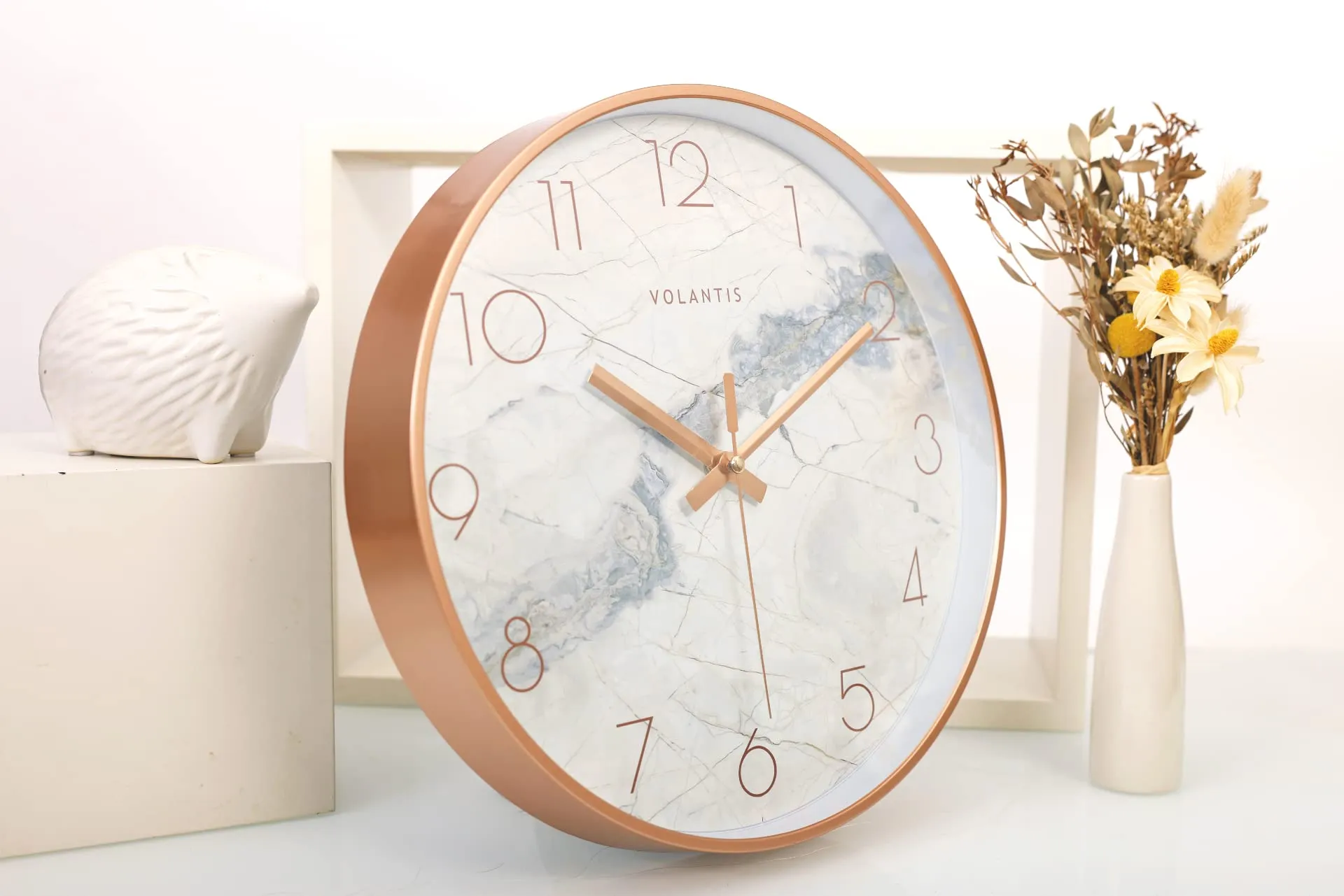 VOLANTIS Marble Style Wall Clock for Home, Living Room, Bedroom, Hall, Office Analog Stylish Silent Non-Ticking Clocks (White Marble) 30W x 5H Centimeters