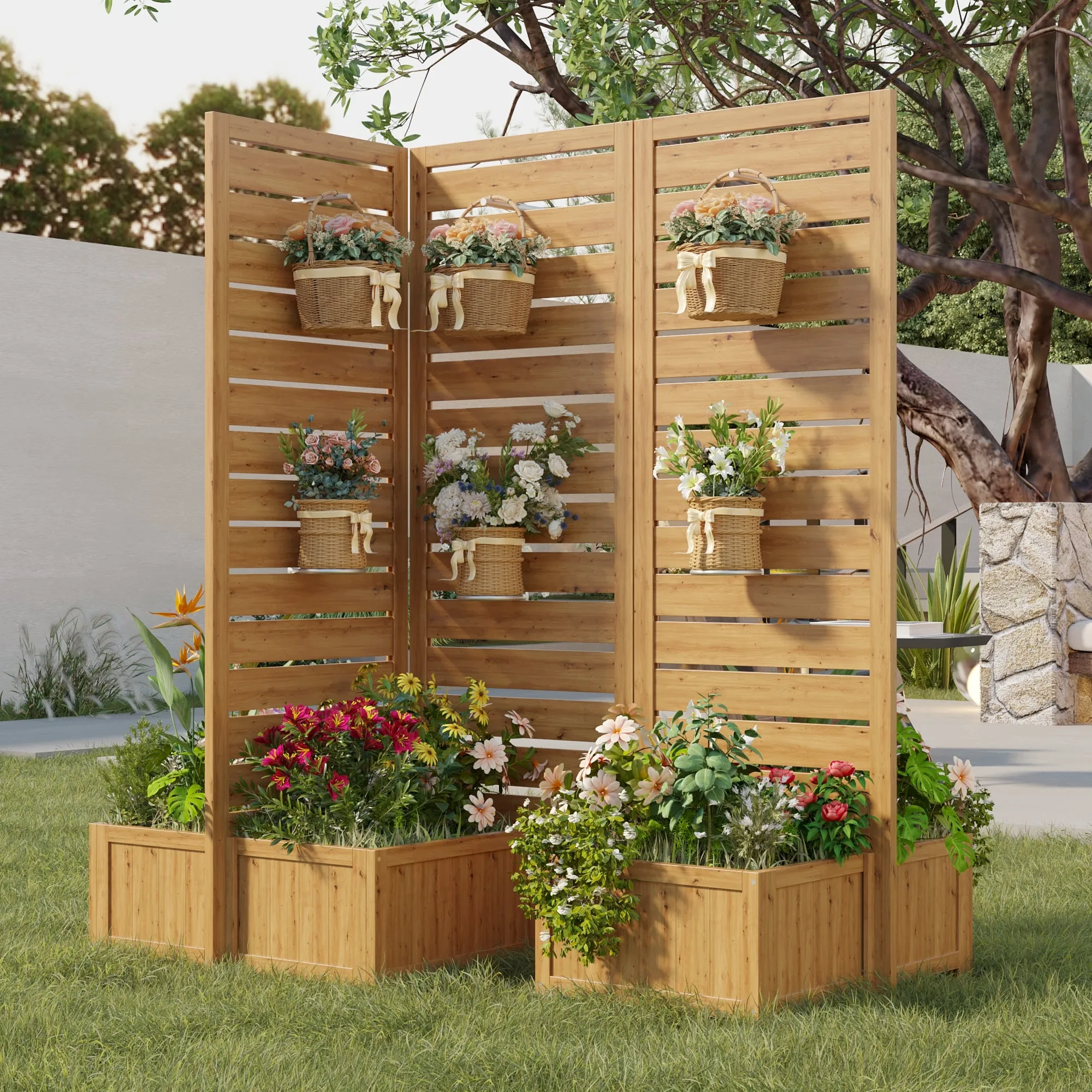 Wood Planter Box with Privacy Screen