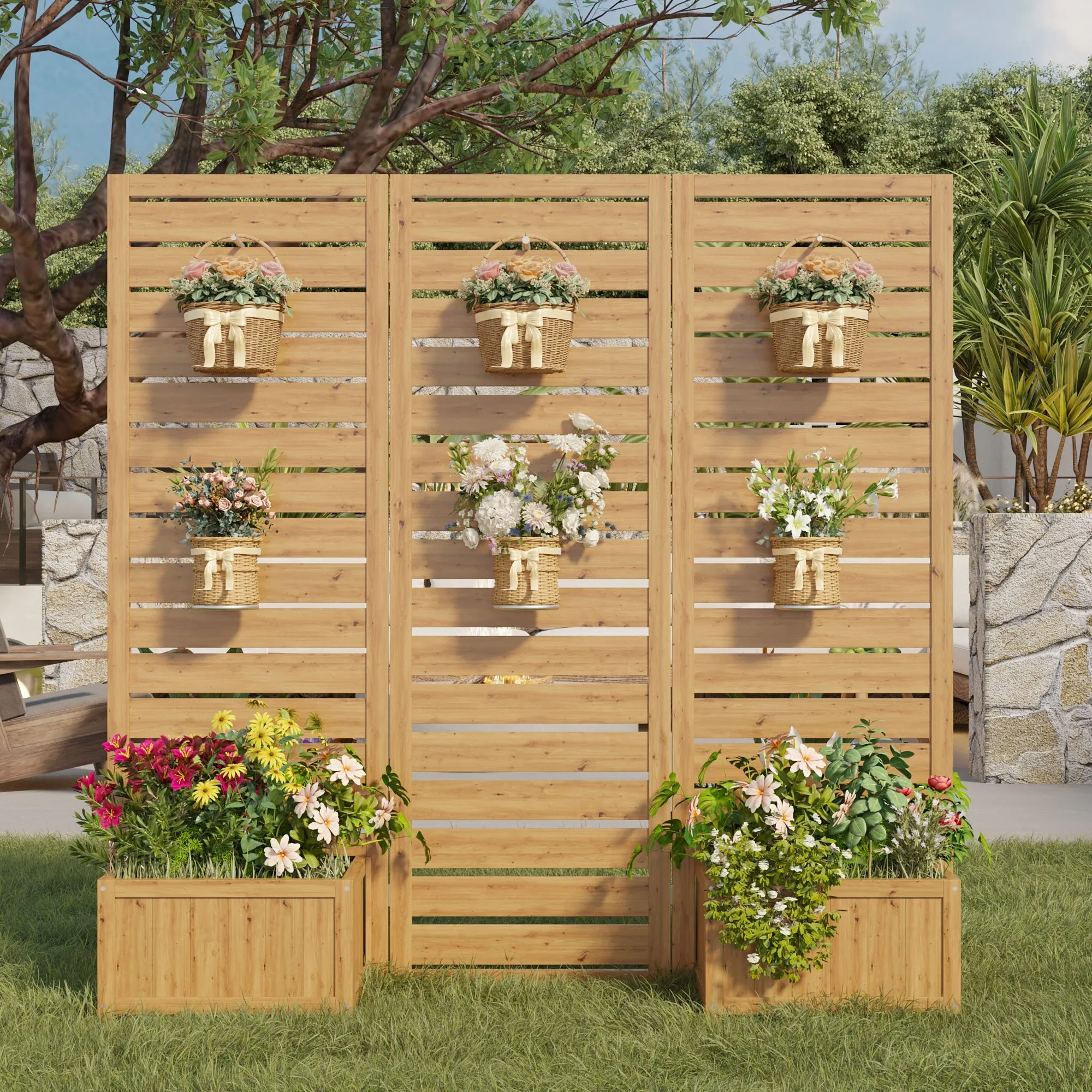 Wood Planter Box with Privacy Screen