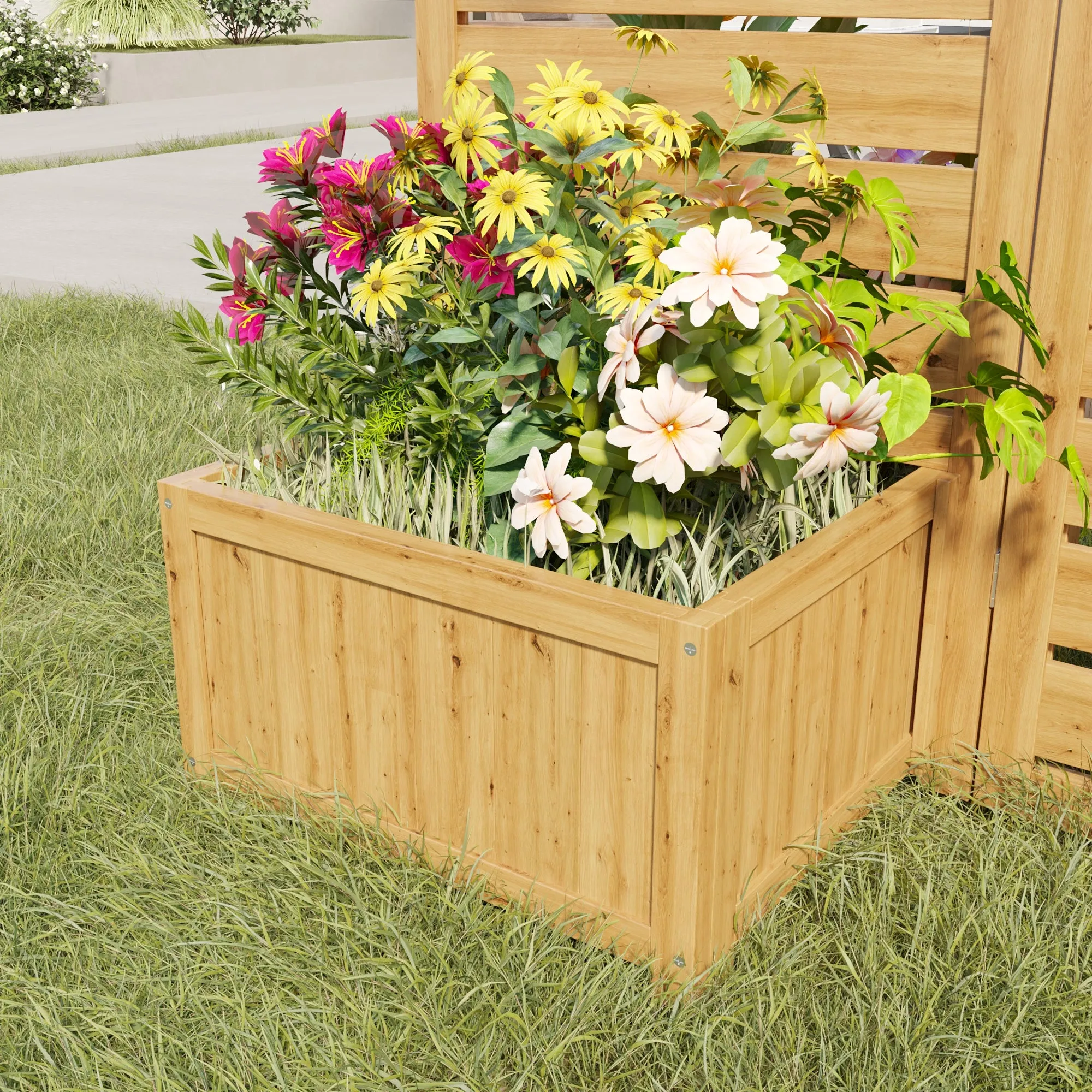 Wood Planter Box with Privacy Screen