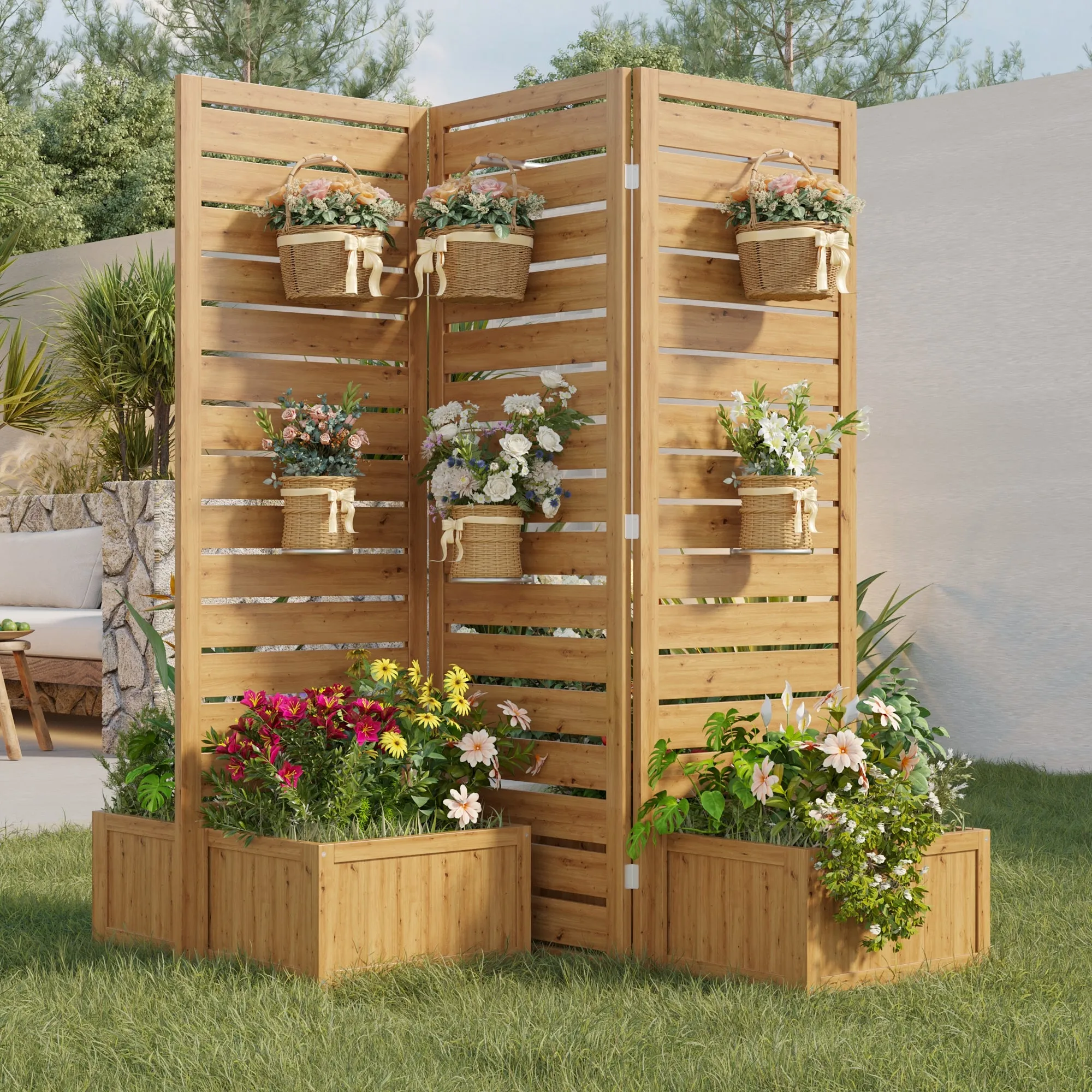 Wood Planter Box with Privacy Screen