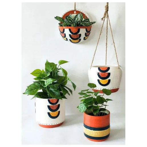 Woodstock Rainbow Geo Planter - Blue/Terracotta