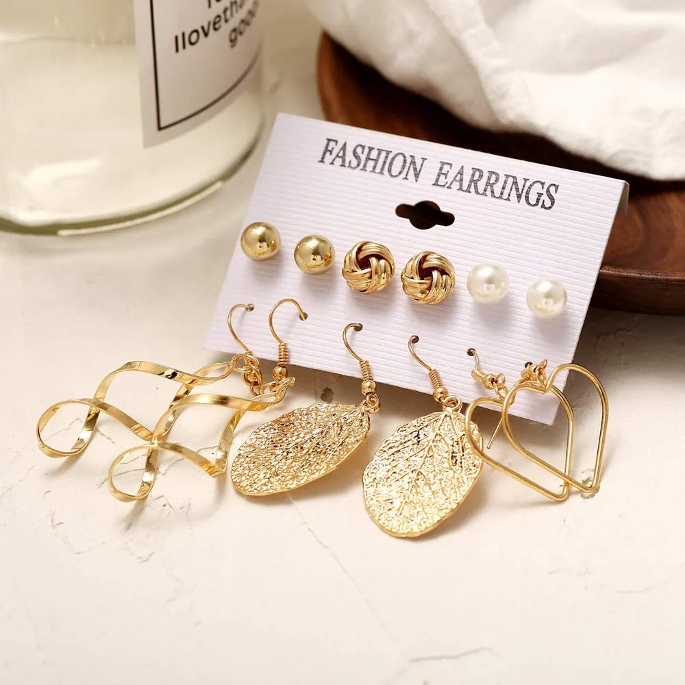 Yellow Chimes 6 and 9 Pairs Assorted Multiple Stud Earrings Big Hoop Tassel Drop Pearl Earrings for Women and Girls (6 Pairs Tassel)