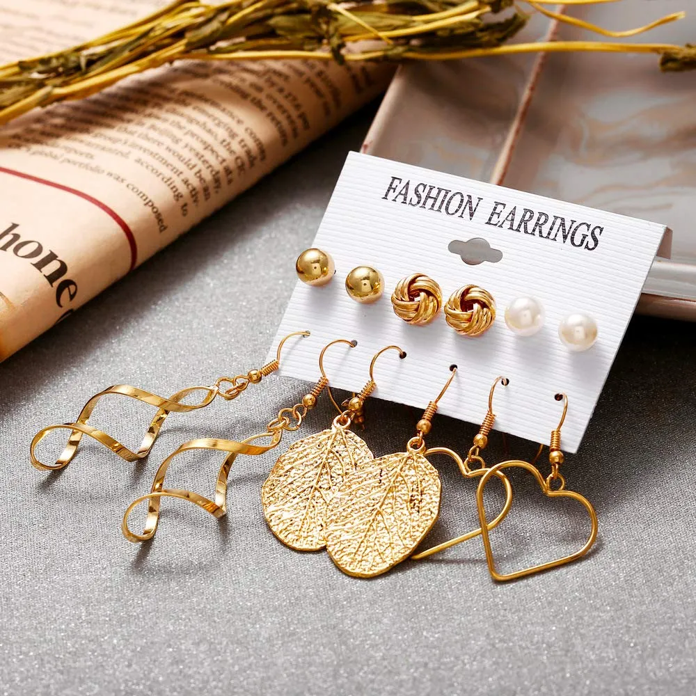 Yellow Chimes 6 and 9 Pairs Assorted Multiple Stud Earrings Big Hoop Tassel Drop Pearl Earrings for Women and Girls (6 Pairs Tassel)