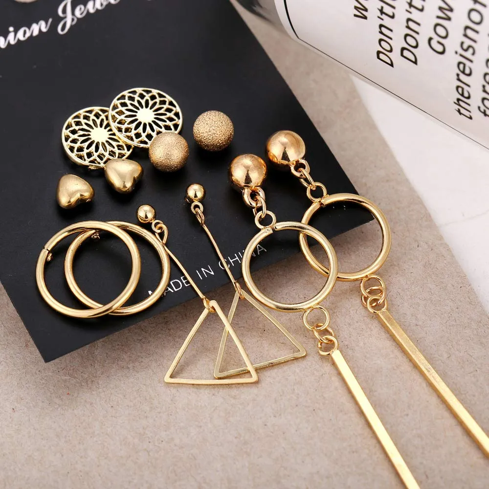 Yellow Chimes 6 and 9 Pairs Assorted Multiple Stud Earrings Big Hoop Tassel Drop Pearl Earrings for Women and Girls (Trandy combo)