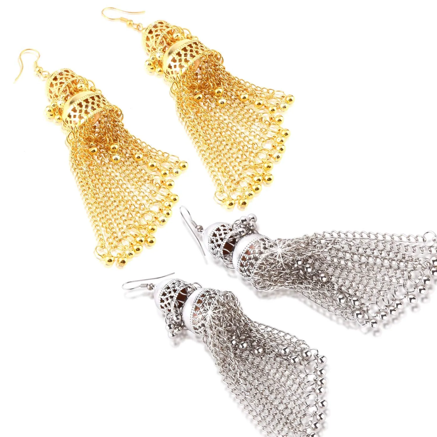 Yellow Chimes COMBO 2 Pairs Golden Silver Traditional Jhumka Jhumki Earrings for Women and Girls