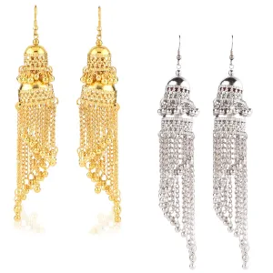 Yellow Chimes COMBO 2 Pairs Golden Silver Traditional Jhumka Jhumki Earrings for Women and Girls