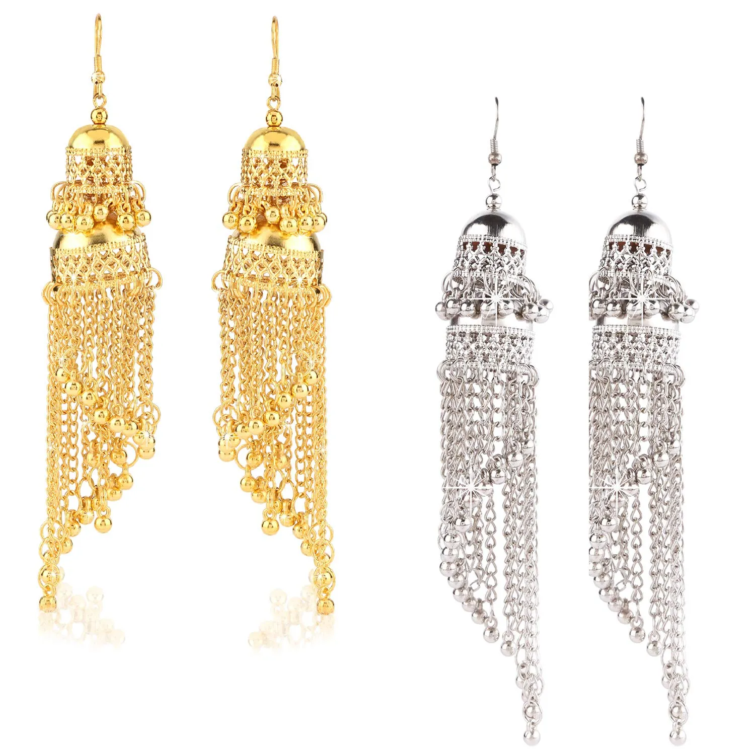 Yellow Chimes COMBO 2 Pairs Golden Silver Traditional Jhumka Jhumki Earrings for Women and Girls