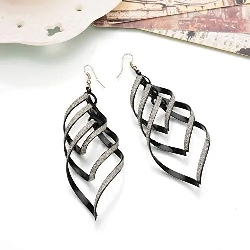 Yellow Chimes Danglers Earrings for Women Textured Sprial Silver Black Long Dangler Earrings for Women and Girls.