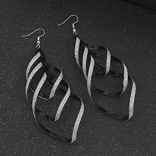 Yellow Chimes Danglers Earrings for Women Textured Sprial Silver Black Long Dangler Earrings for Women and Girls.