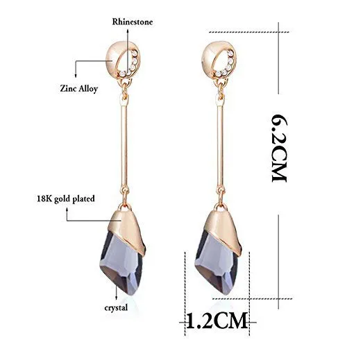 Yellow Chimes Rose Gold Hangings Long Grey Crystal Earring for Women and Girls